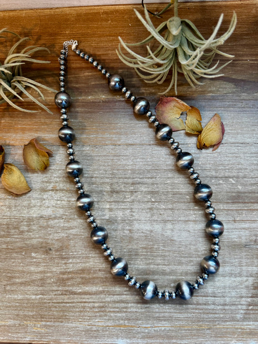 23" sterling silver pearl necklace with 6mm, 10mm, and 16mm graduated beads, handmade by The Bijoux FAB in the USA