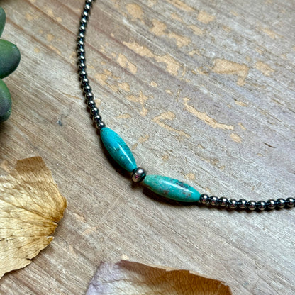 15-Inch Sterling Silver Pearl & Blue Turquoise Torpedo Choker