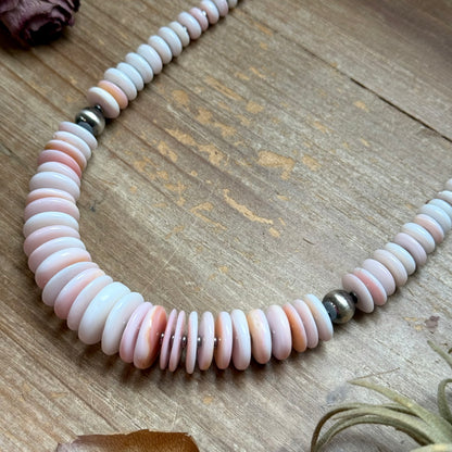 22” Pink Conch Graduated Necklace – Sterling Silver & Hematite