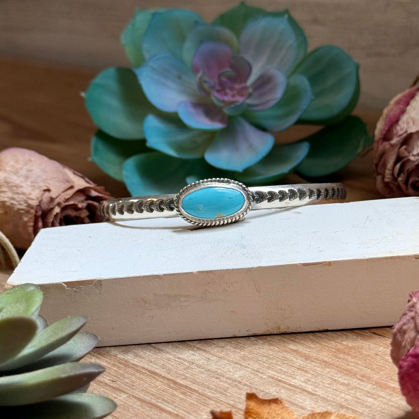 121 Sterling Silver Kingman Turquoise Stamped Stacking Cuff by Jason Ogg