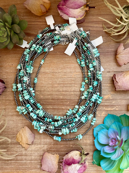 16.5” Sky Blue Lone Mountain Turquoise Nugget Necklace – 3mm Sterling Silver Pearls