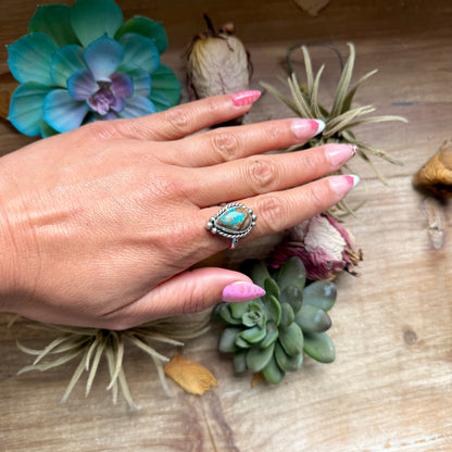 135 - Sterling Silver Easter Blue Turquoise Medicine Man Eye Stamped Stacking Ring by Jason Ogg