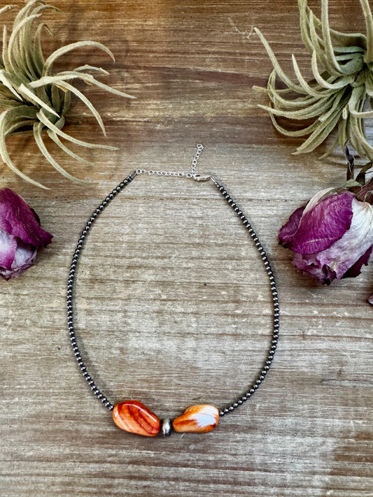 14-inch sterling silver pearl choker with spiny oyster beads and 10mm center pearl, handmade by The Bijoux FAB in the USA