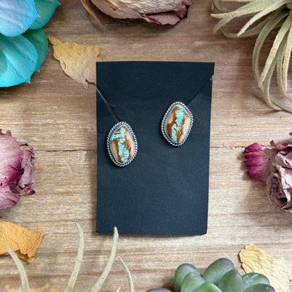 29 - Sterling Silver Ribbon Royston Turquoise Stud Earrings by Jason Ogg