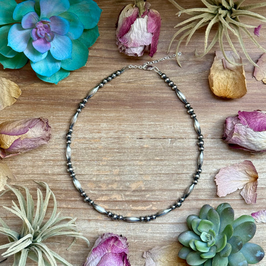 15 inch sterling silver torpedo bead necklace with 5mm and 6mm pearls handmade by The Bijoux FAB
