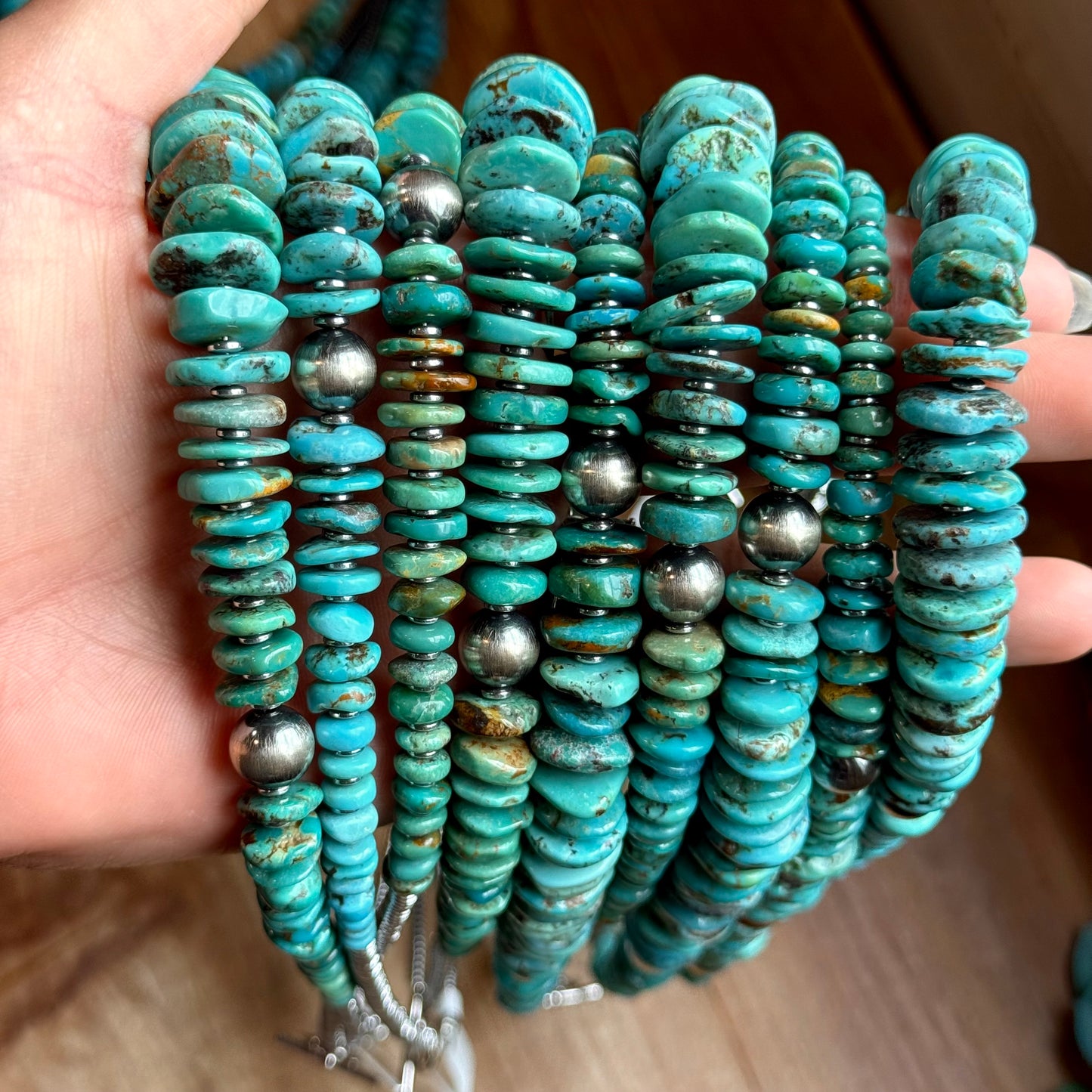 Turquoise Graduated Necklace with Hematite & Sterling Silver Accents – 23”
