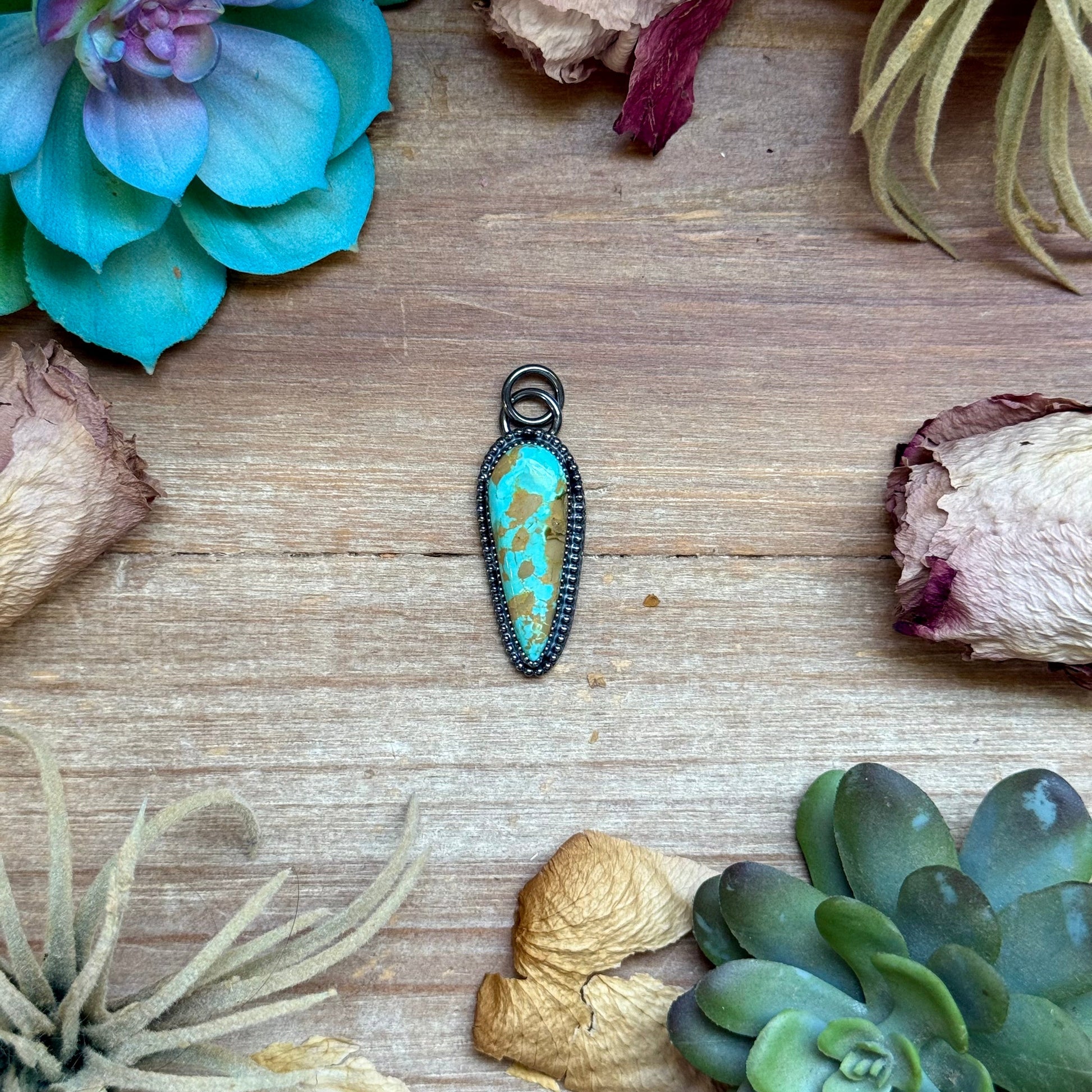 Royston turquoise sterling silver pendant with free sterling silver pearl necklace handmade by The Bijoux FAB