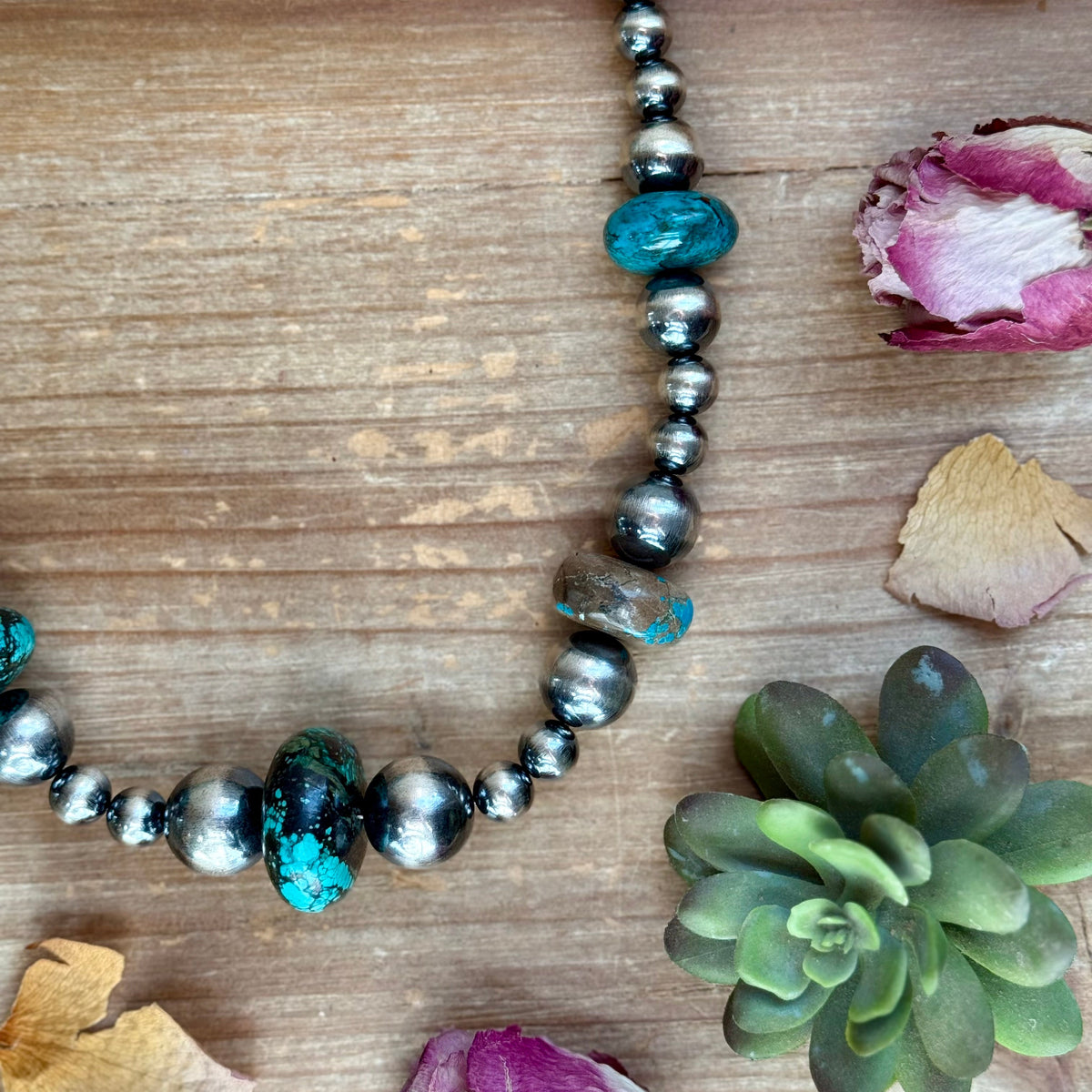22” Massive Turquoise Rondelle Necklace – Sterling Silver Pearls