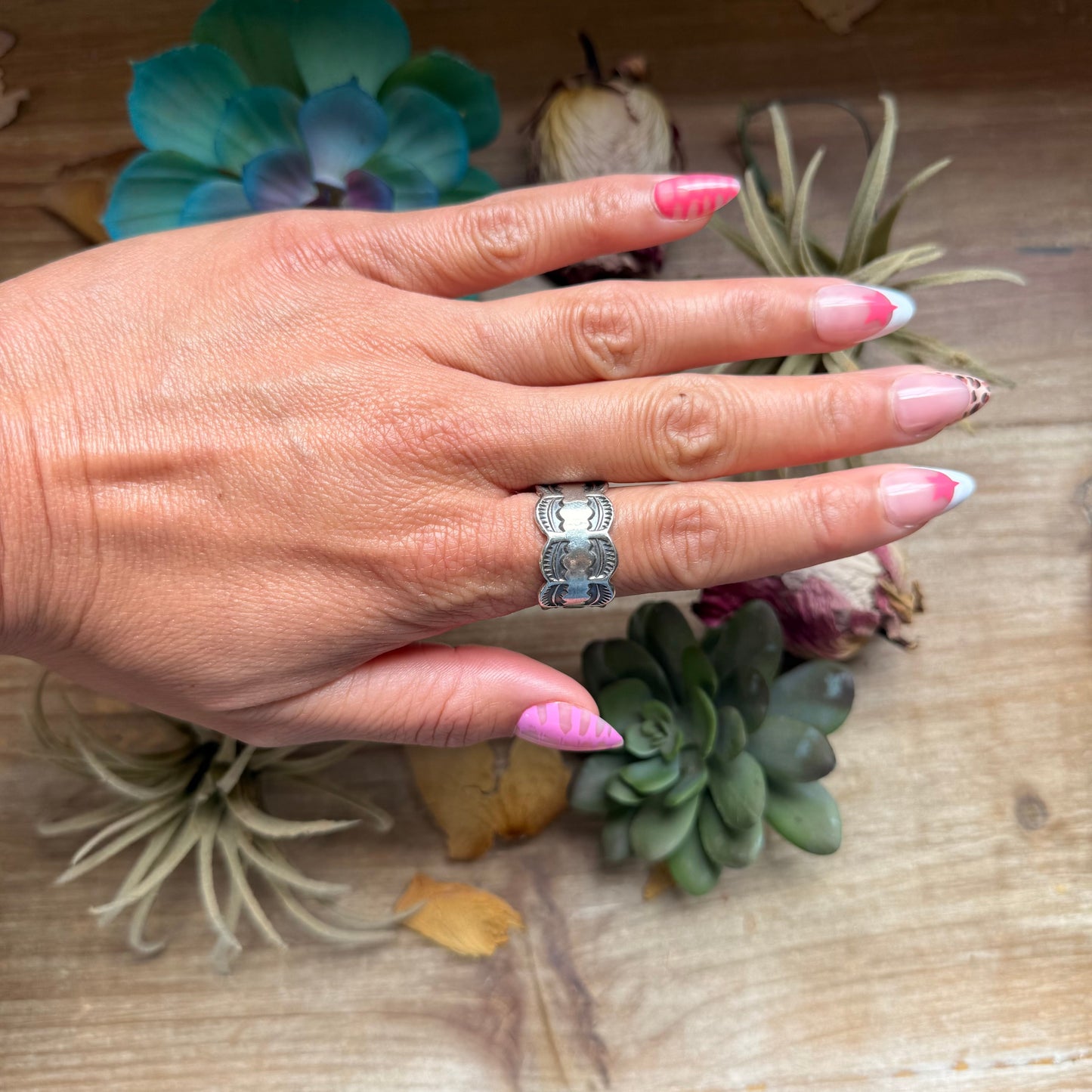 145-152 Sterling Silver Hand Milled Stamped Scalloped Edge Ring by Jason Ogg