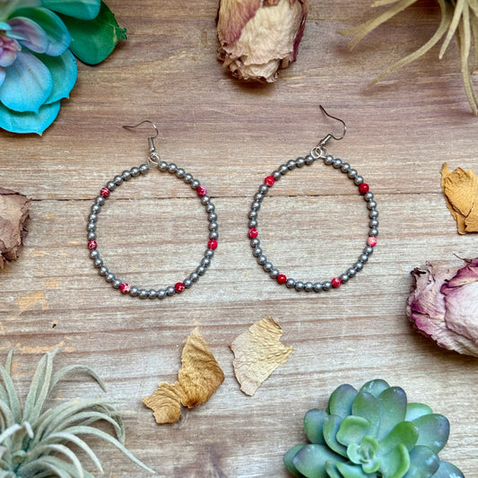 NEW Pink Variscite & Silver-Plated Hoop Earrings