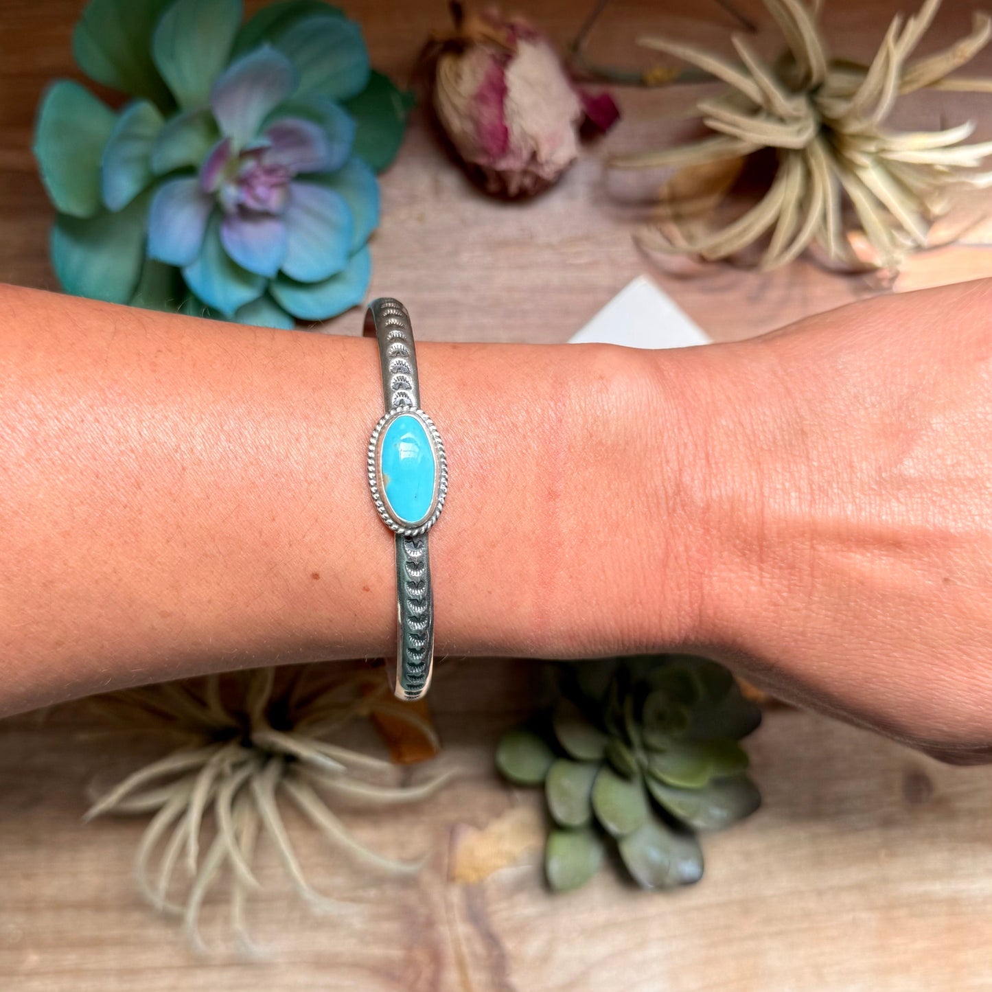 121 Sterling Silver Kingman Turquoise Stamped Stacking Cuff by Jason Ogg