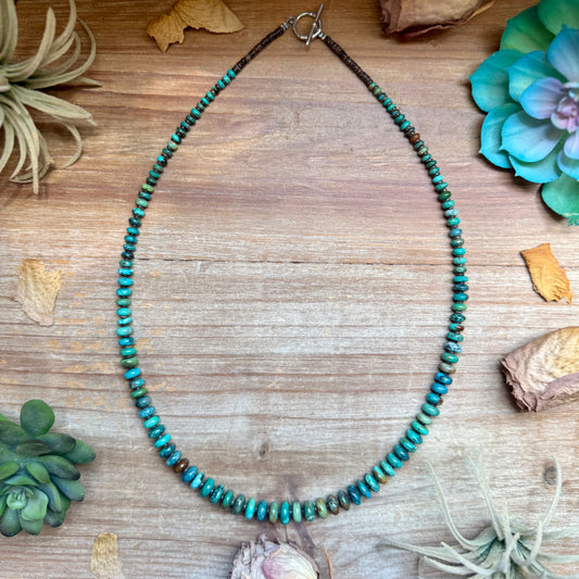 Graduated Turquoise & Brown Shell Necklace – 23"