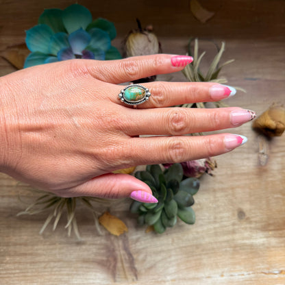 124 - Sterling Silver Royston Turquoise Medicine Man Eye Stamped Stacking Ring by Jason Ogg