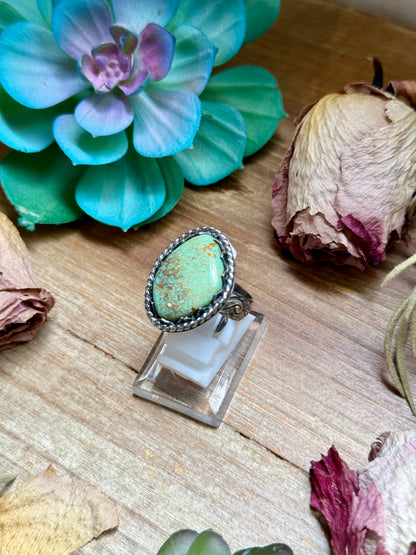 MJ sterling silver green turquoise free form adjustable ring handmade USA statement jewelry