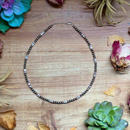 Wampum Shell & Sterling Silver Necklace 4mm 16"