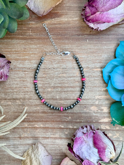 Pink Ethiopian Opal Bracelet – 3–4mm Sterling Silver Pearls