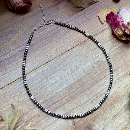 Wampum Shell & Sterling Silver Necklace 4mm 16"