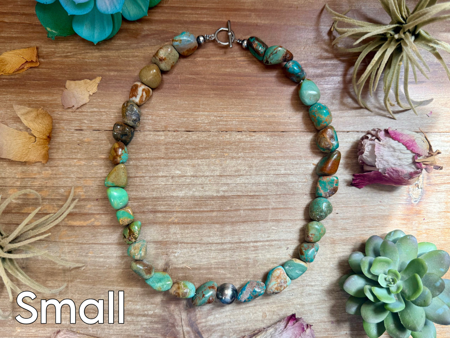 Chunky turquoise nugget necklace with oversized sterling silver center pearl designed for bold western layering