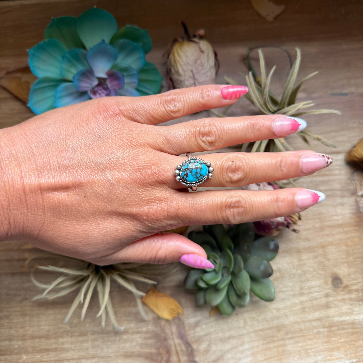 138 - Sterling Silver Egyptian Turquoise Medicine Man Eye Stamped Stacking Ring by Jason Ogg