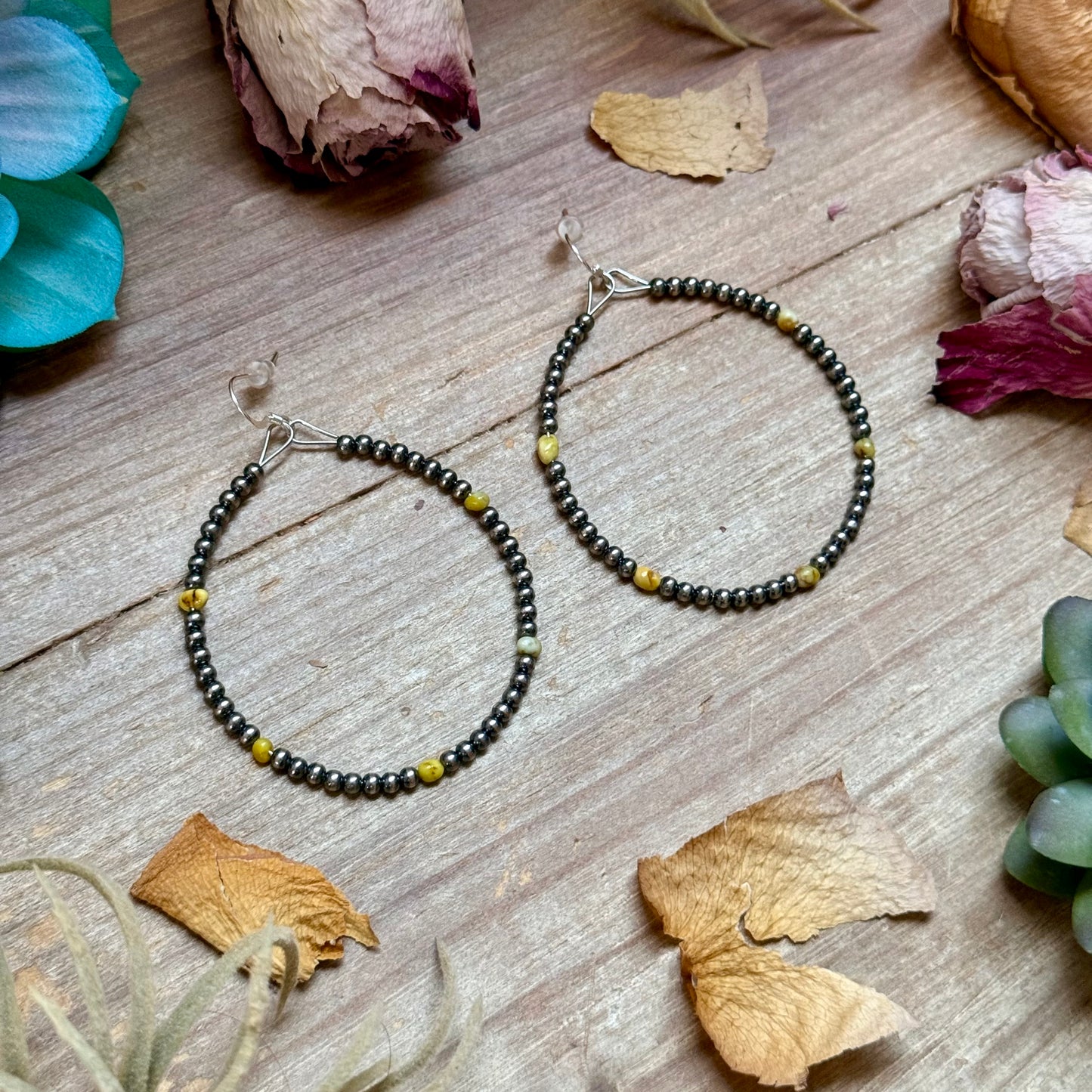 Palomino Turquoise Nugget Sterling Silver Hoop Earrings (3mm)