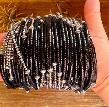 Black Onyx Heishi Choker – 14.5" with Sterling Silver Beads