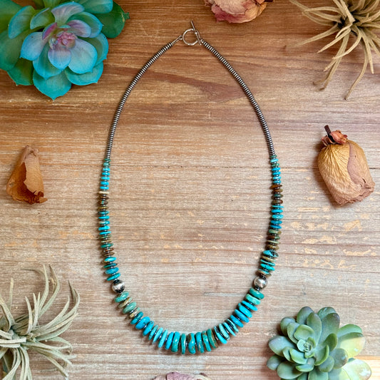 Tri-Color Graduated Turquoise Necklace 22 inch