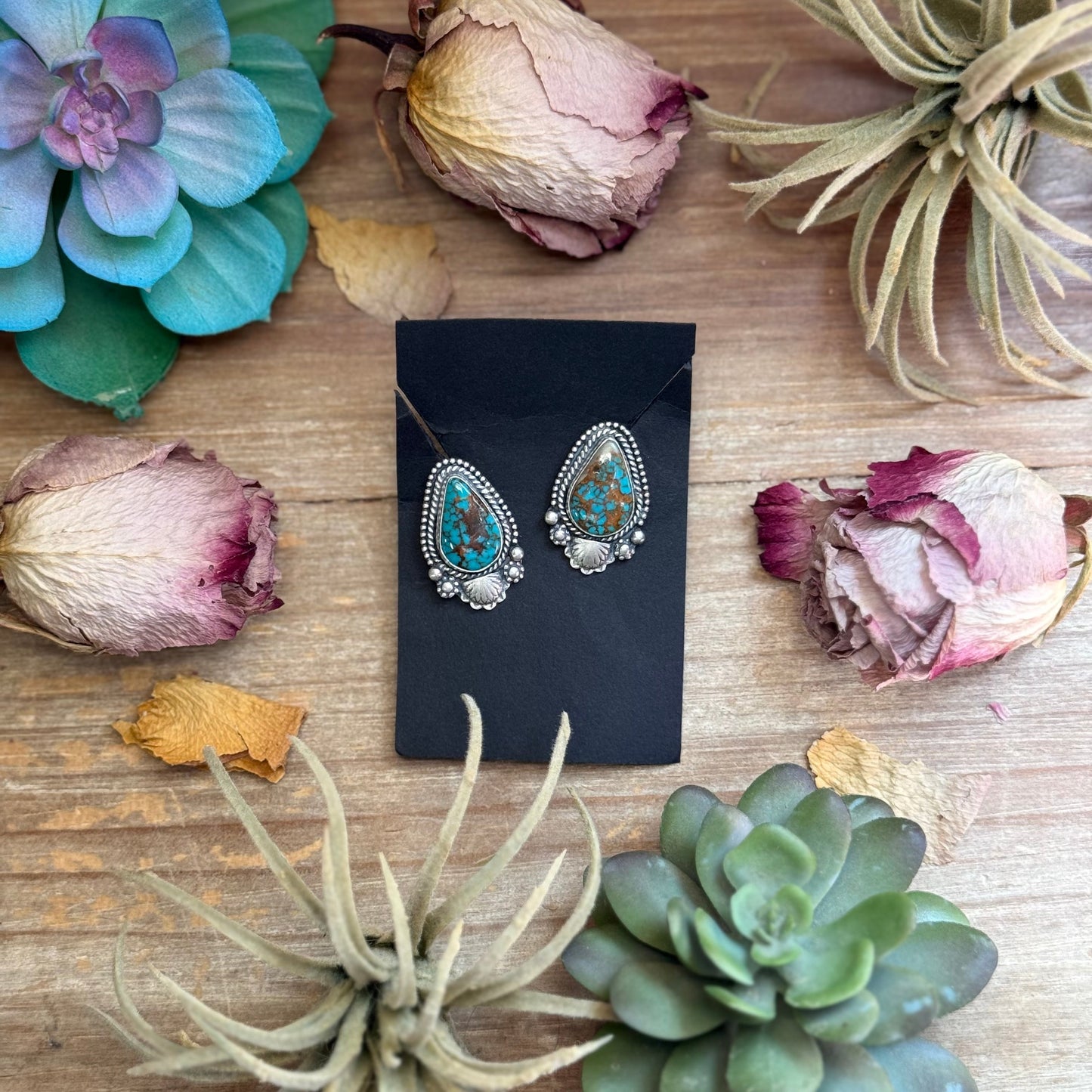 41 - Sterling Silver Easter Blue Turquoise Stud Earrings by Shay Pfeiffer