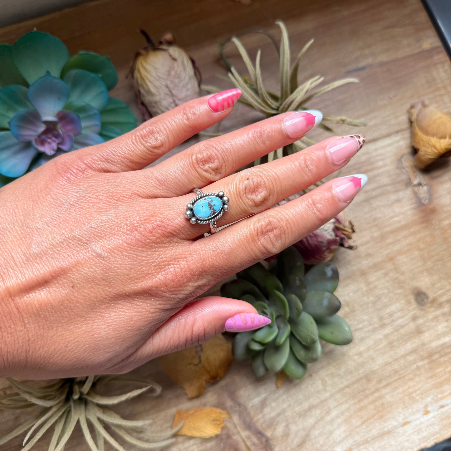 141 - Sterling Silver Golden Hill Turquoise Medicine Man Eye Stamped Stacking Ring by Jason Ogg
