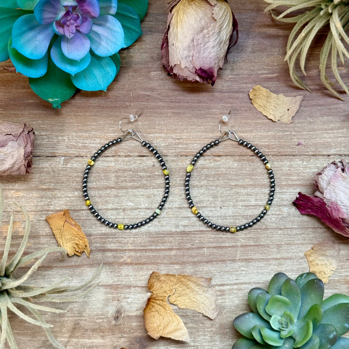 palomino turquoise nugget sterling silver hoop earrings handmade USA