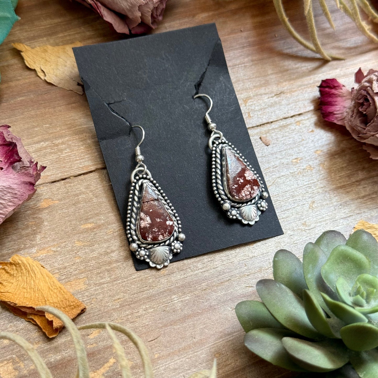 53 - Sterling Silver Wild Horse Jasper Dangle Earrings by Shay Pfeiffer