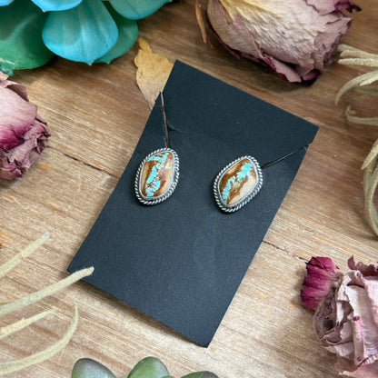 29 - Sterling Silver Ribbon Royston Turquoise Stud Earrings by Jason Ogg