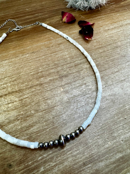 Sterling Silver Pearls choker and white shell heishi