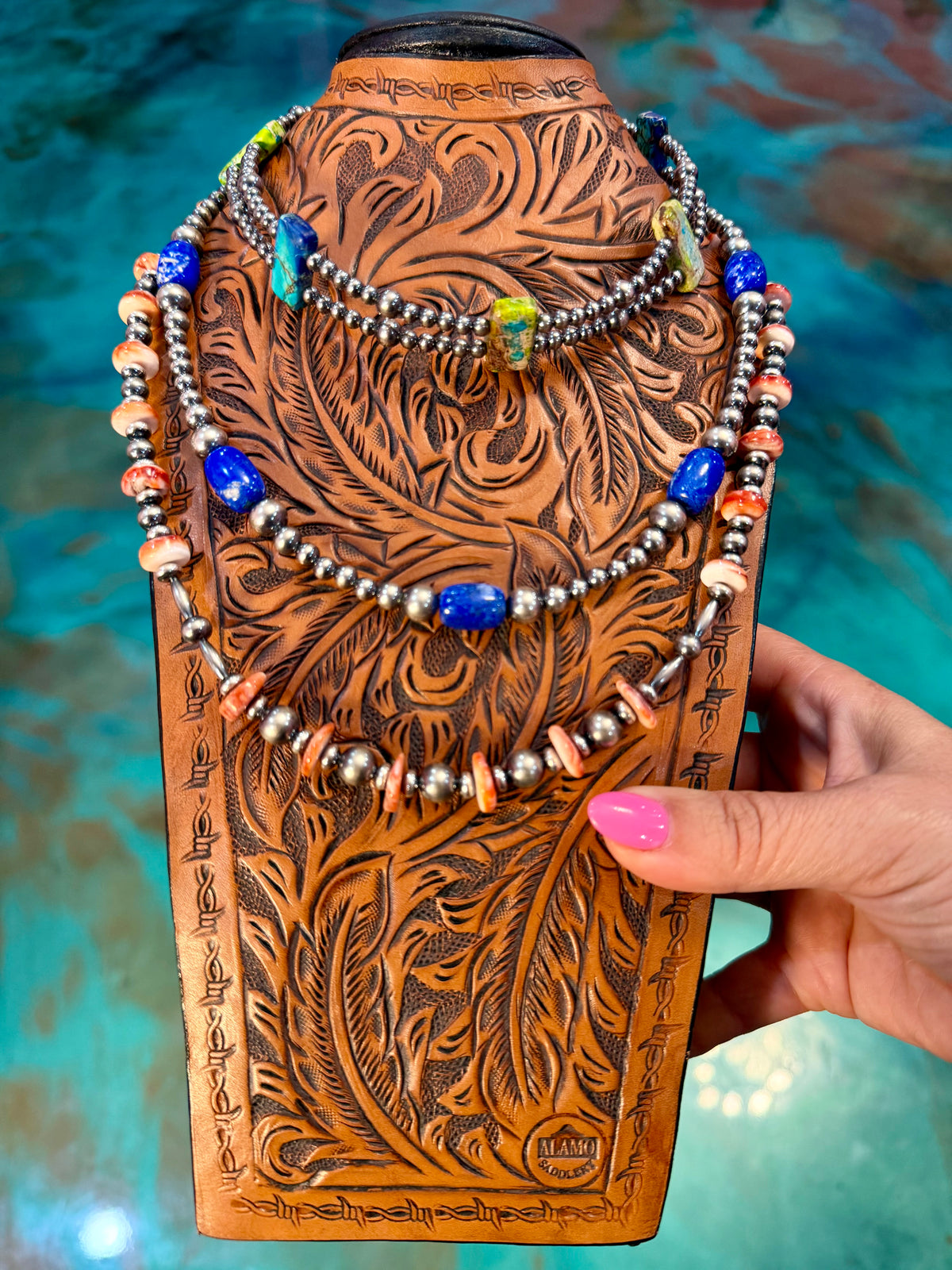 Jaci Stack – Sea Sediment Variscite, Lapis & Spiny Oyster Necklaces