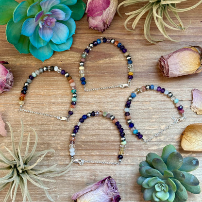 6.25 inch mixed gemstone bracelet with 6mm sterling silver pearls handmade by The Bijoux FAB
