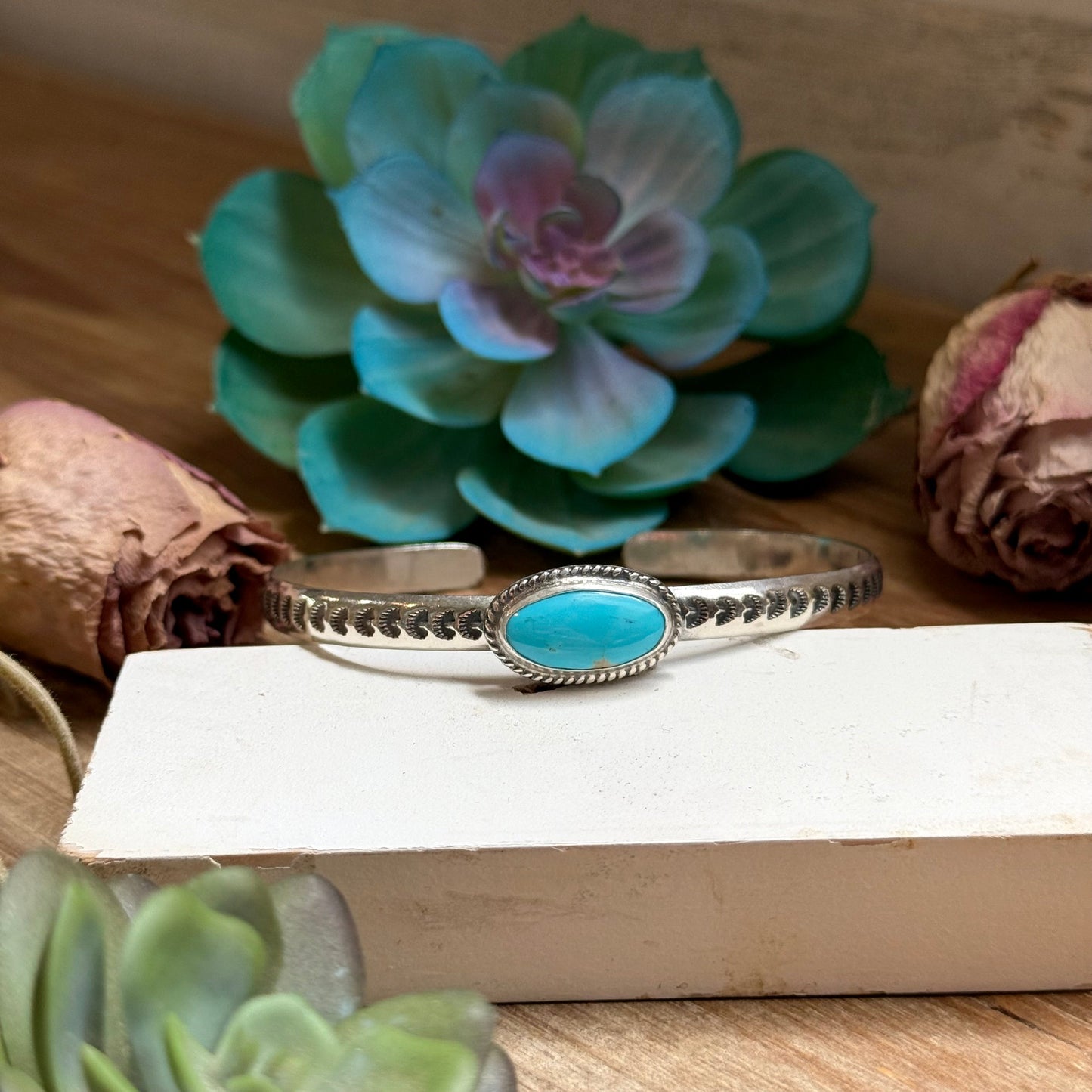 121 Sterling Silver Kingman Turquoise Stamped Stacking Cuff by Jason Ogg