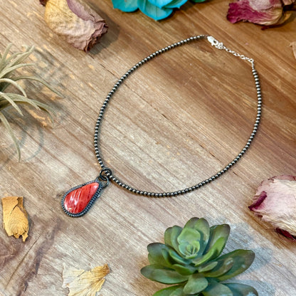 FREE Sterling Silver Pearl Necklace + MJ Red Spiny Oyster Pendant