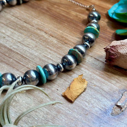 Blue Turquoise & 16mm Sterling Silver Pearl Necklace