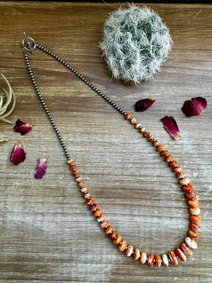 22 Inch orange spiny and sterling silver pearls