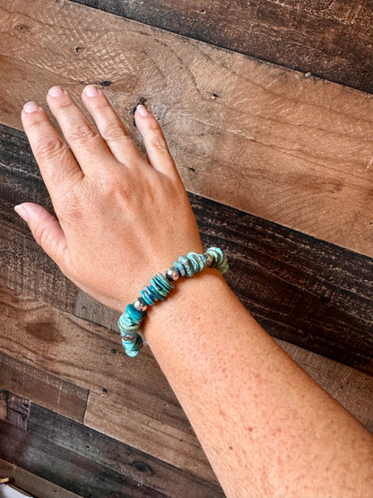 8 mm Sterling Silver Pearls bracelet with blue real turquoise