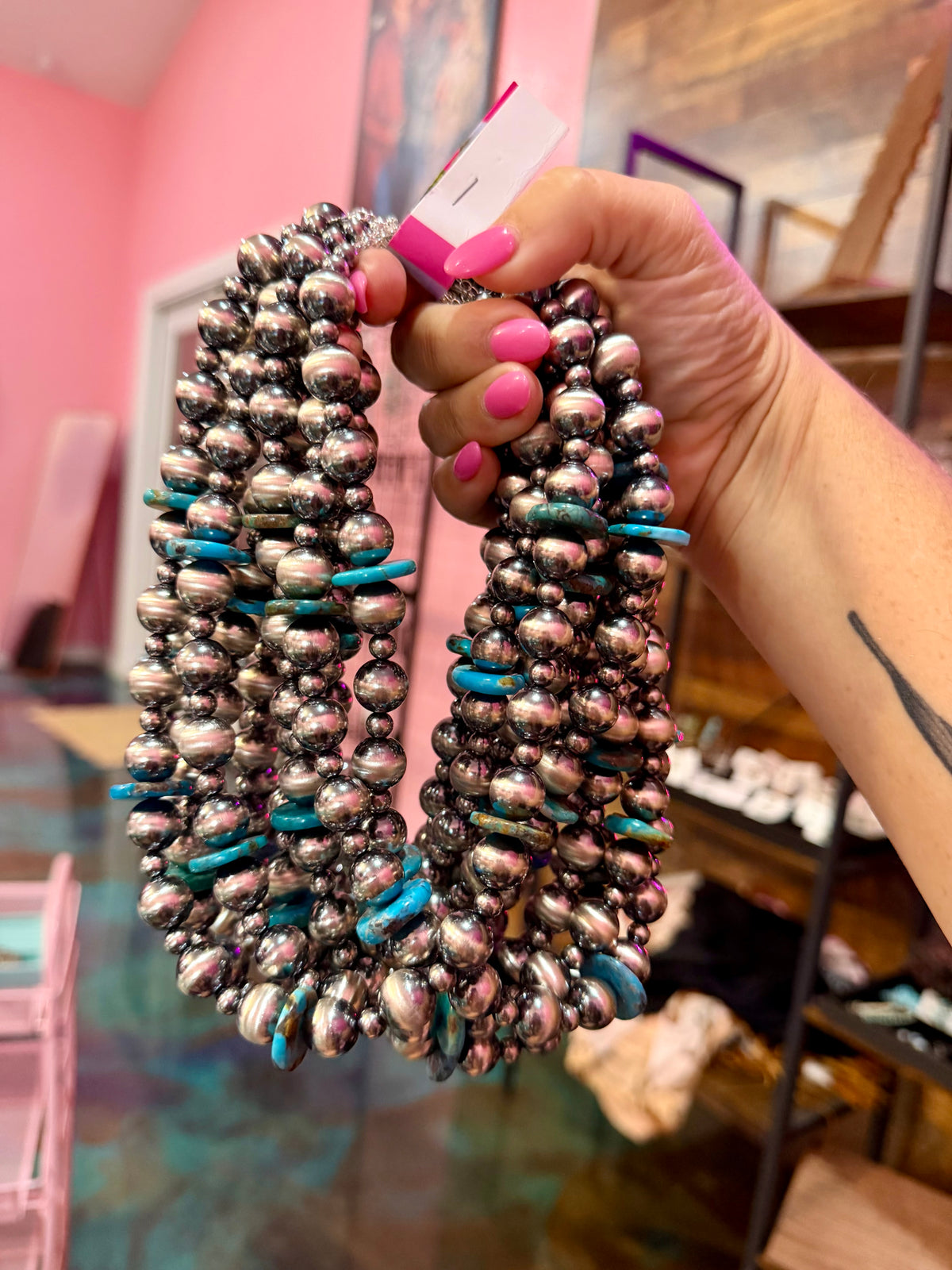 17.5-Inch Blue Turquoise Statement Necklace 12MM