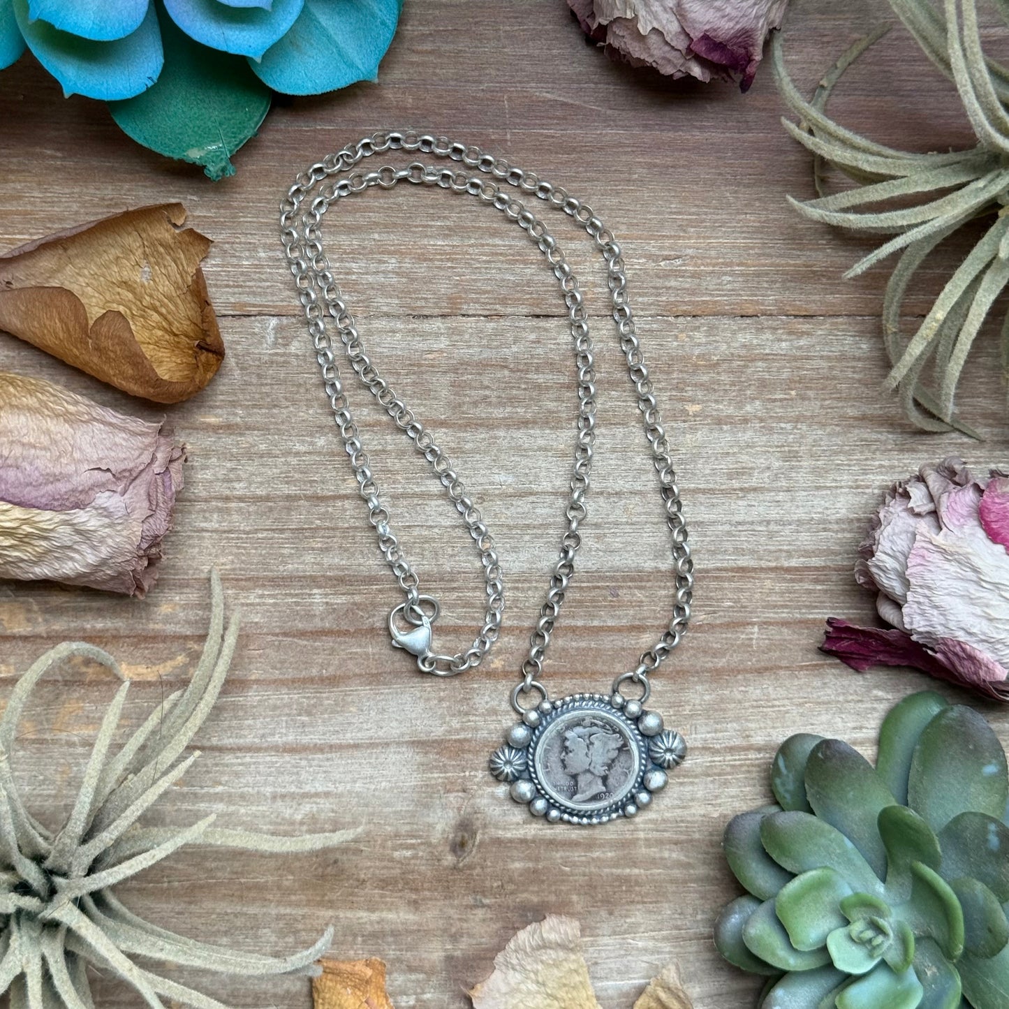 93 - Sterling Silver Mercury Dime Fixed Chain Necklace by Jason Ogg