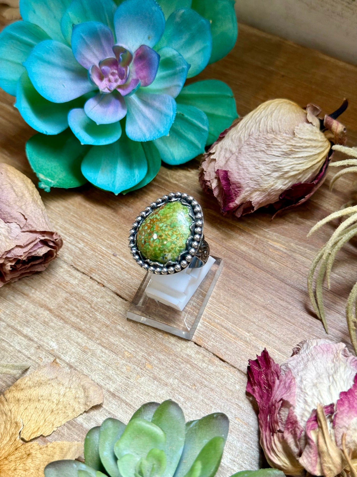 MJ Green Turquoise Sterling Silver Ring – Adjustable Free Form