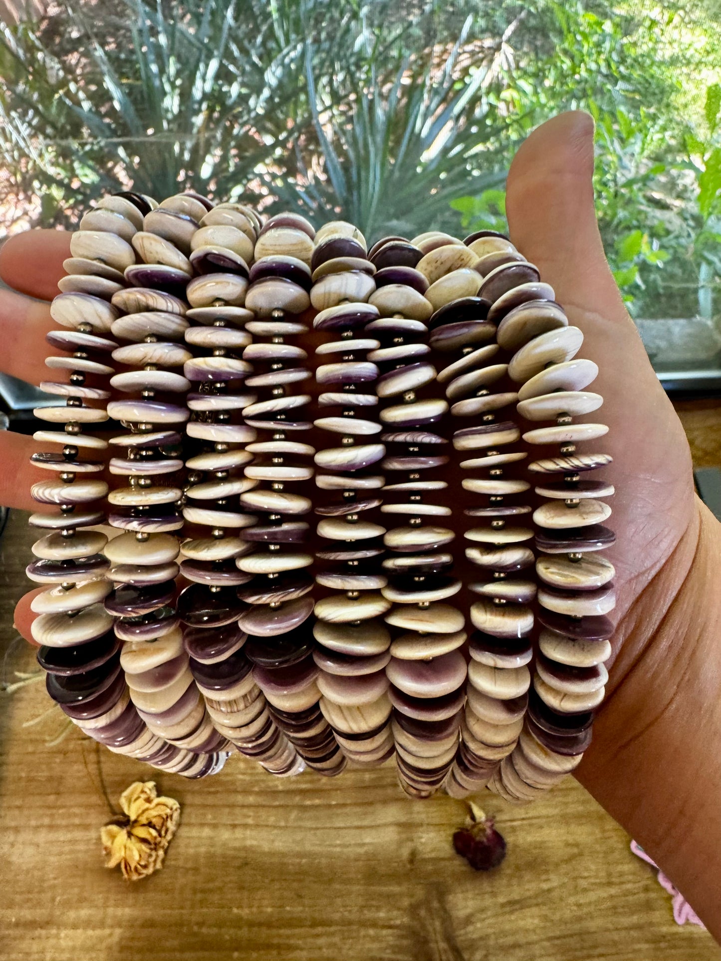 22 Inch purple Wampum shell and sterling silver pearls