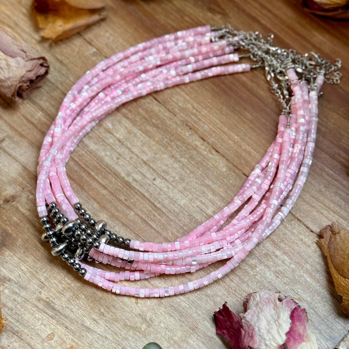 Pink Shell Heishi Necklace  – 15"