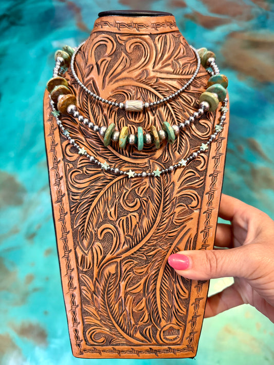 Jaci Stack – Green Turquoise Stars & Sterling Silver Necklaces