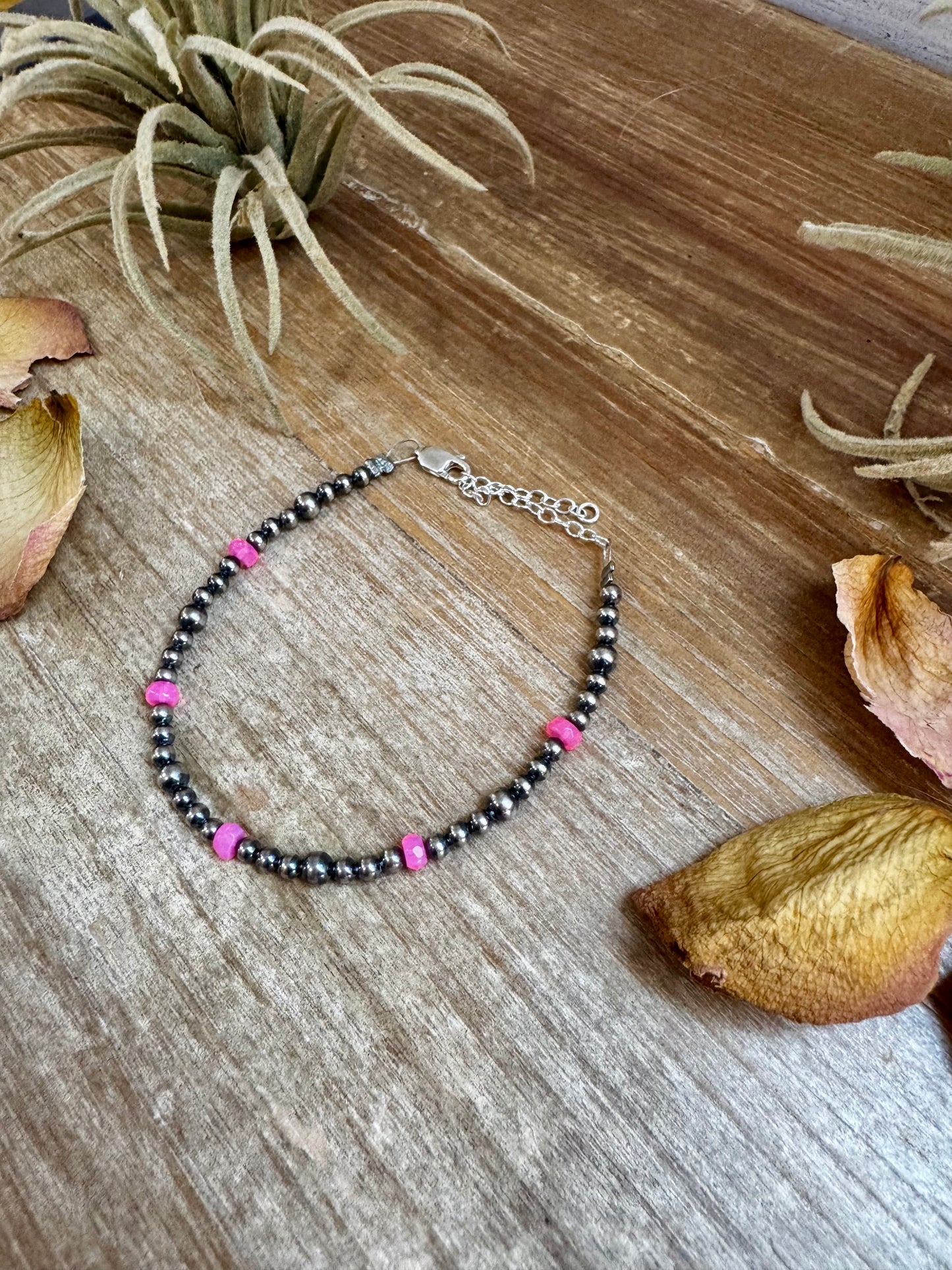 Pink Opal & Sterling Silver Pearl Bracelet