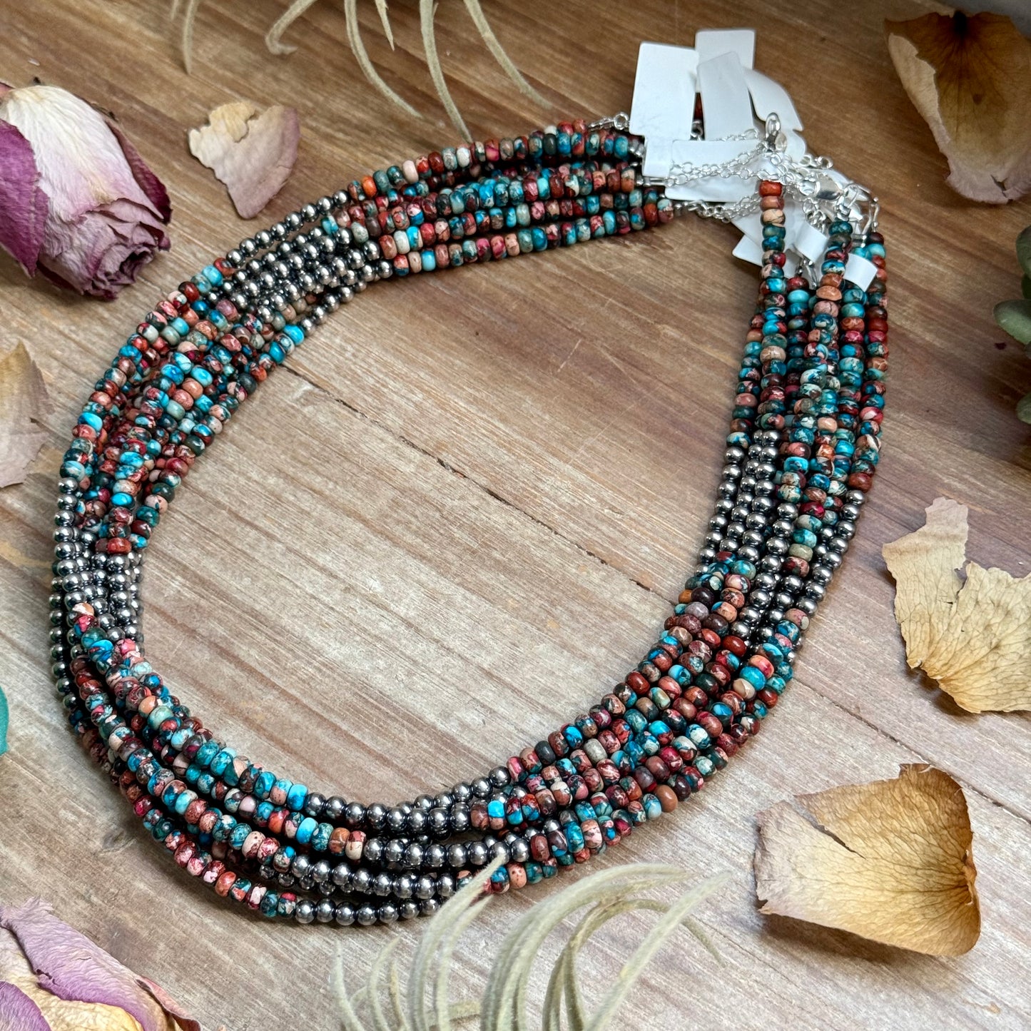 17” Blue & Pink Sea Sediment Necklace – Sterling Silver