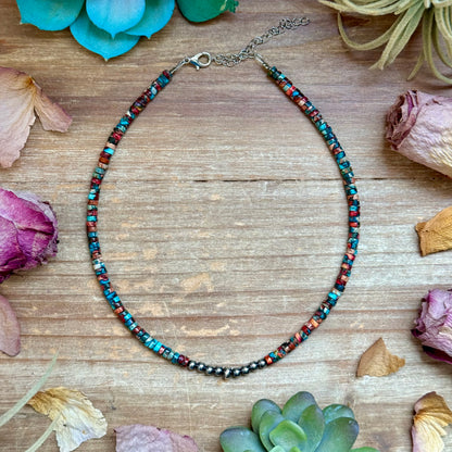 14 inch pink dahlia choker with sterling silver pearls and extender handmade in the USA by The Bijoux FAB
