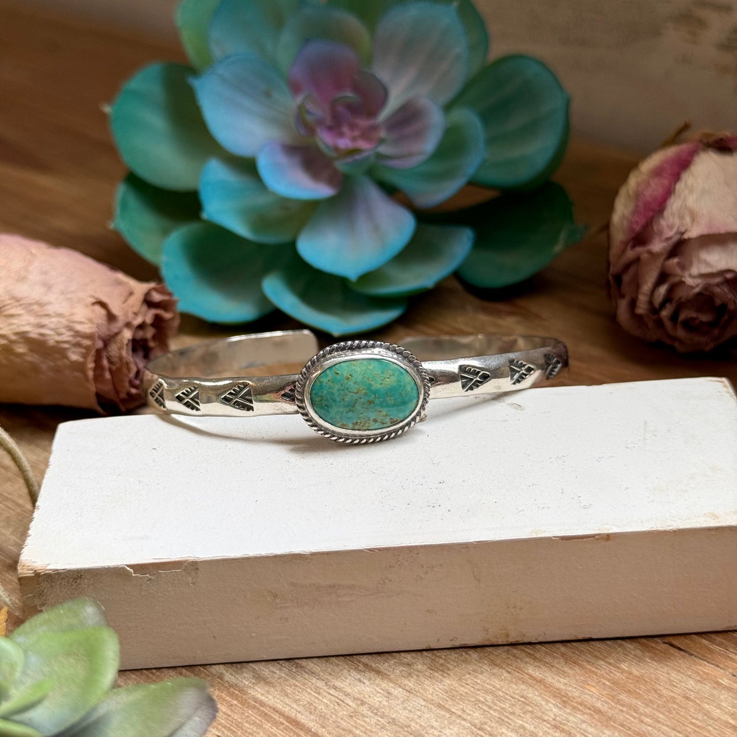 118 Sterling Silver Kingman Turquoise Stamped Stacking Cuff by Jason Ogg