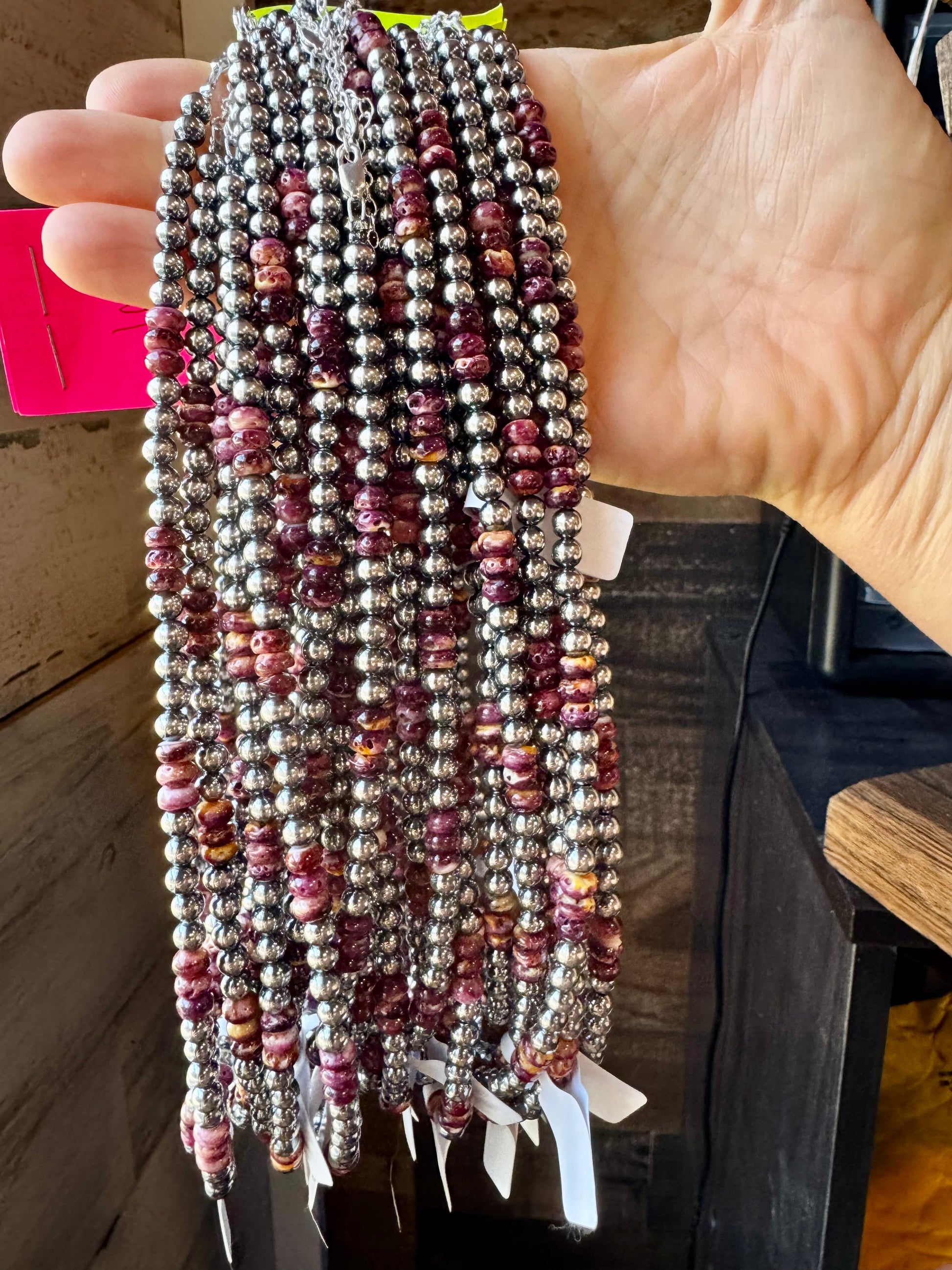 Handmade 18-inch sterling silver pearl necklace with deep purple spiny oyster beads and extender, limited edition by The Bijoux FAB